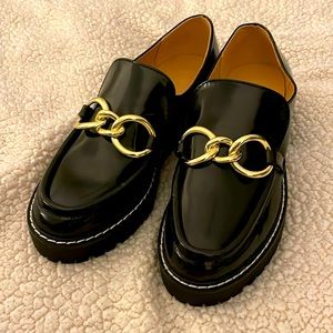 Black Loafers with Gold Chain